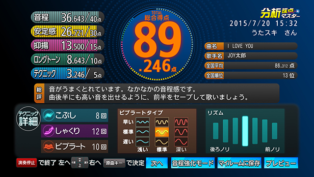カラオケの分析採点機能